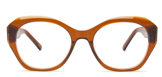 Handmade acetate glasses in a funky cat-eye shape, lightweight, comfortable, and highly durable.